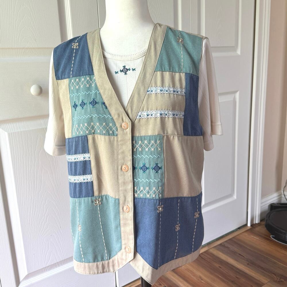 Alfred Dunner Vintage 90s overlay shirt embroidery color-block floral women’s M